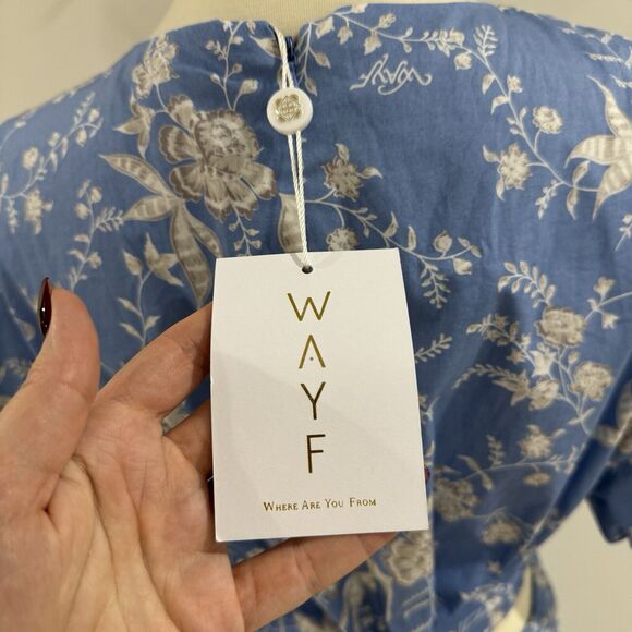 Wayf Blue Floral Tiered Puff Sleeve Boho Maxi Dress Cut Out Sides NEW large - Picture 3 of 6